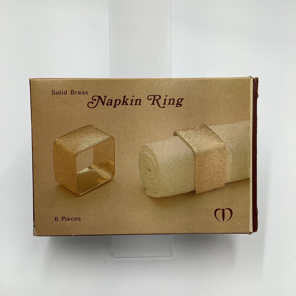 Vintage 1970s Solid Brass Napkin Rings Set of 6 Original‎ Box Mid Century Modern
